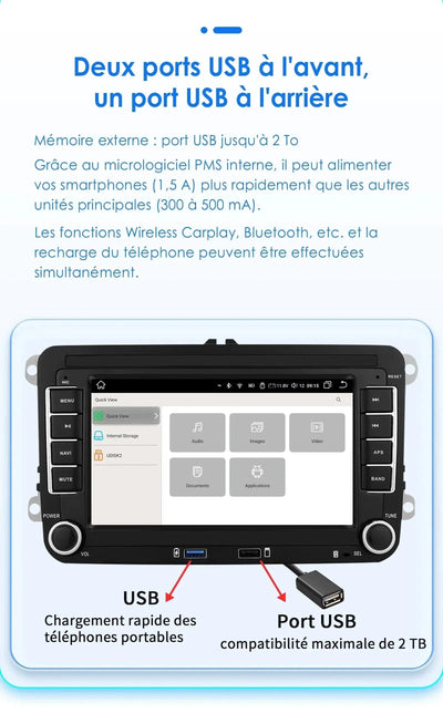 Autoradio CarPlay Android Auto VW Touran - détail du montage - Becquet Voiture