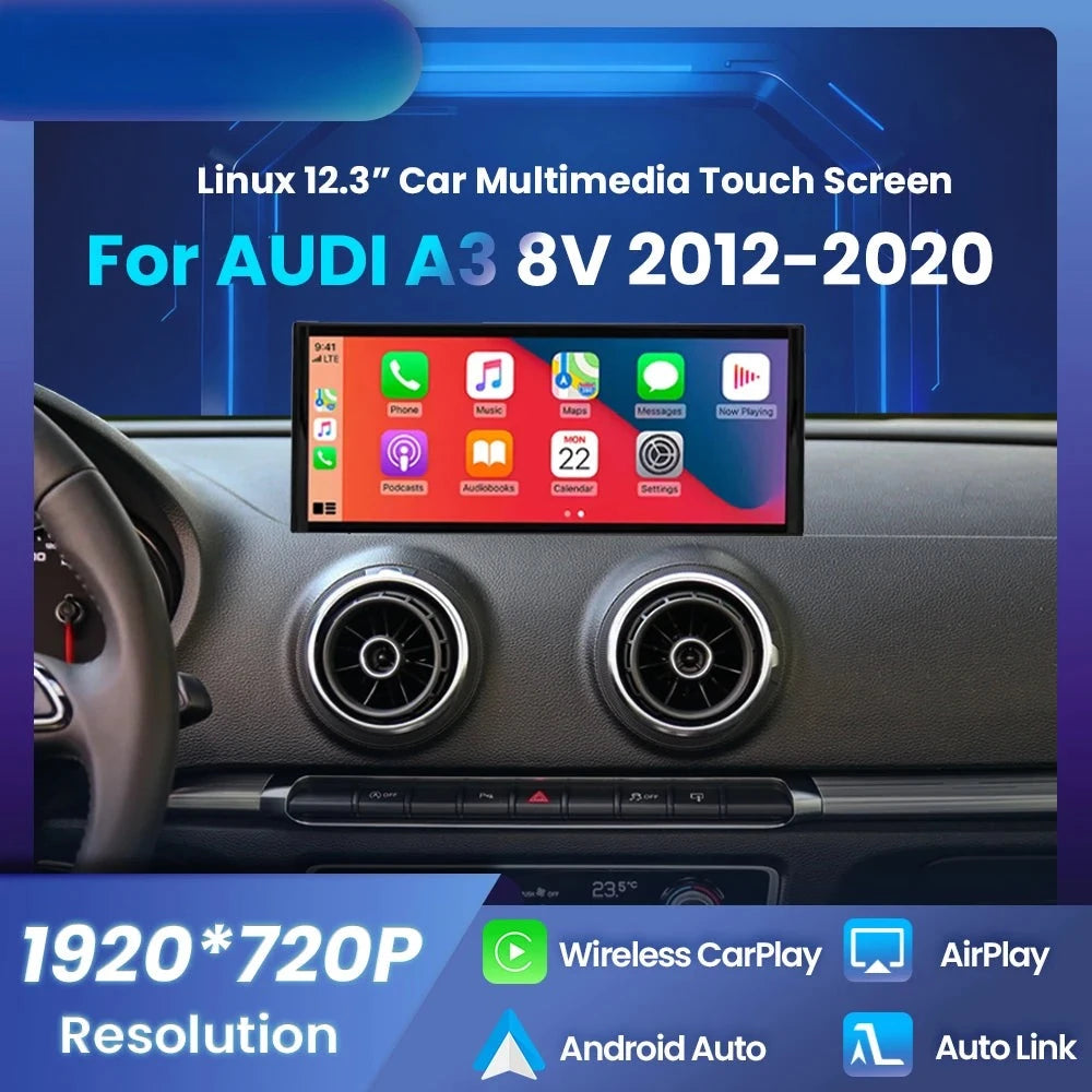Autoradio CarPlay Audi A3 8V 2012-2020 - vue de face - Becquet Voiture