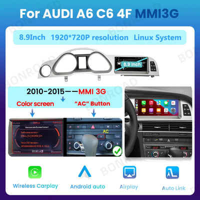 Autoradio CarPlay Audi A6 C6 4F 8.8 Pouces 2005-2015 - en situation - Becquet Voiture