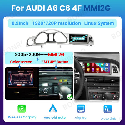 Autoradio CarPlay Audi A6 C6 4F 8.8 Pouces 2005-2015 - vue de face 2 - Becquet Voiture
