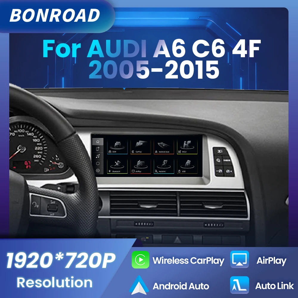 Autoradio CarPlay Audi A6 C6 4F 8.8 Pouces 2005-2015 - vue de face - Becquet Voiture