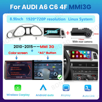 Autoradio CarPlay Audi A6 C6 4F 8.8 Pouces 2005-2015 - vue rapprochée - Becquet Voiture