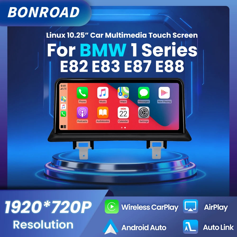 Autoradio CarPlay BMW Série 1 E81 E82 E87 E88 2004-2013 - vue de face - Becquet Voiture