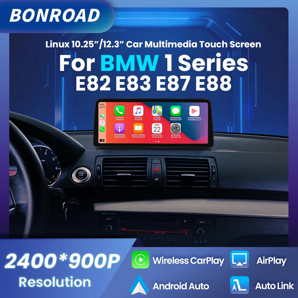 Autoradio CarPlay BMW Série 1 E81 E87 - vue de face - Becquet Voiture
