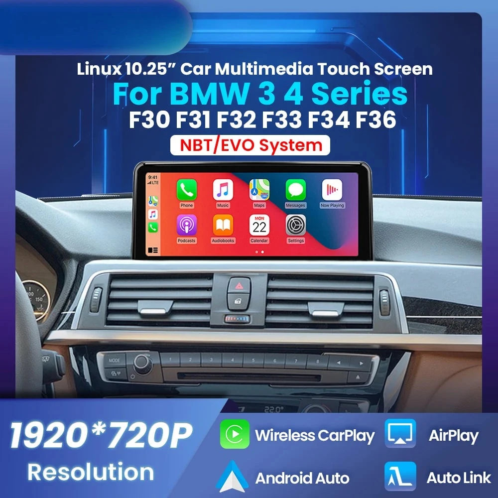 Autoradio CarPlay BMW Série 3 4 F30 F31 F33 F34 F36 - vue de face - Becquet Voiture