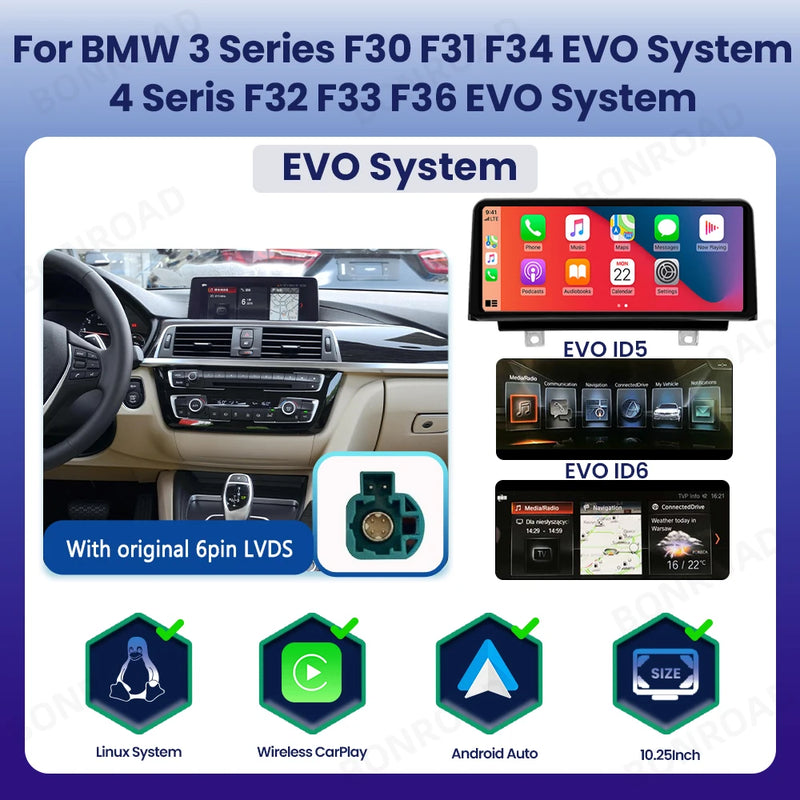 Autoradio CarPlay BMW Série 3 4 F30 F31 F33 F34 F36 - vue rapprochée - Becquet Voiture