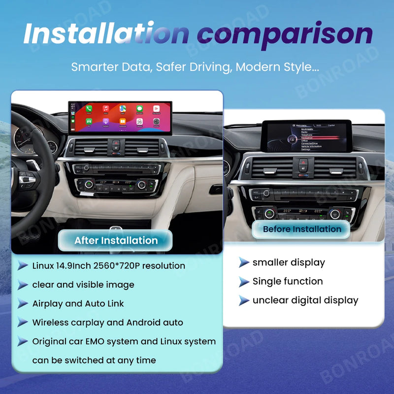 Autoradio CarPlay BMW Série 3 F30 F31 - vue arrière - Becquet Voiture