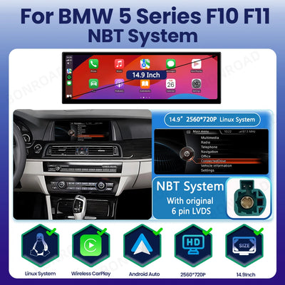 Autoradio CarPlay BMW Série 5 F10 F11 Écran 14.9 Pouces - détail du montage - Becquet Voiture
