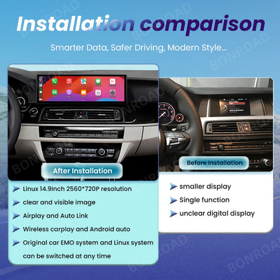 Autoradio CarPlay BMW Série 5 F10 F11 Écran 14.9 Pouces - vue arrière - Becquet Voiture