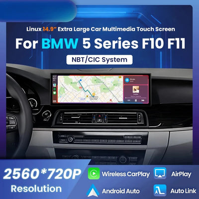 Autoradio CarPlay BMW Série 5 F10 F11 Écran 14.9 Pouces - vue de face - Becquet Voiture