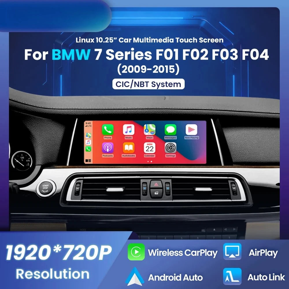 Autoradio CarPlay BMW Série 7 F01 F02 - vue de face - Becquet Voiture