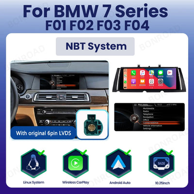Autoradio CarPlay BMW Série 7 F01 F02 - vue rapprochée - Becquet Voiture