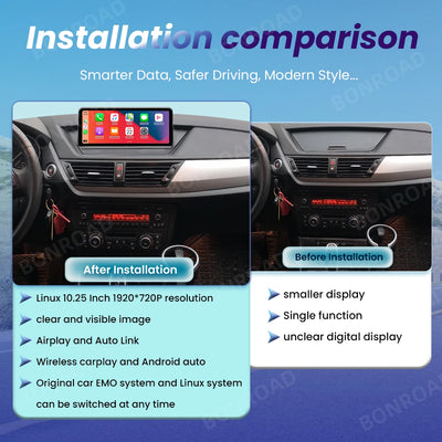 Autoradio CarPlay BMW X1 E84 - vue arrière - Becquet Voiture