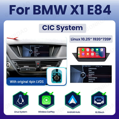 Autoradio CarPlay BMW X1 E84 - vue rapprochée - Becquet Voiture