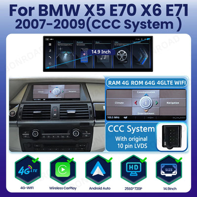 Autoradio CarPlay BMW X5 E70 X6 E71 2007-2013 - vue de dessus - Becquet Voiture