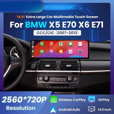 Autoradio CarPlay BMW X5 E70 X6 E71 2007-2013 - vue de face - Becquet Voiture
