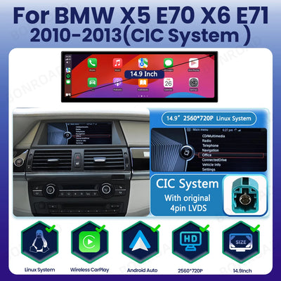 Autoradio CarPlay BMW X5 E70 X6 E71 2007-2013 - vue rapprochée - Becquet Voiture