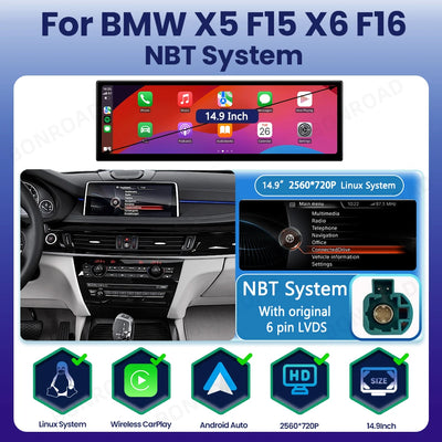 Autoradio CarPlay BMW X5 F15 X6 F16 - vue rapprochée - Becquet Voiture