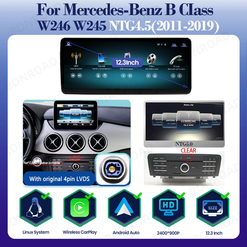 Autoradio CarPlay Mercedes Classe B W245 W246 2011-2019 - en situation - Becquet Voiture