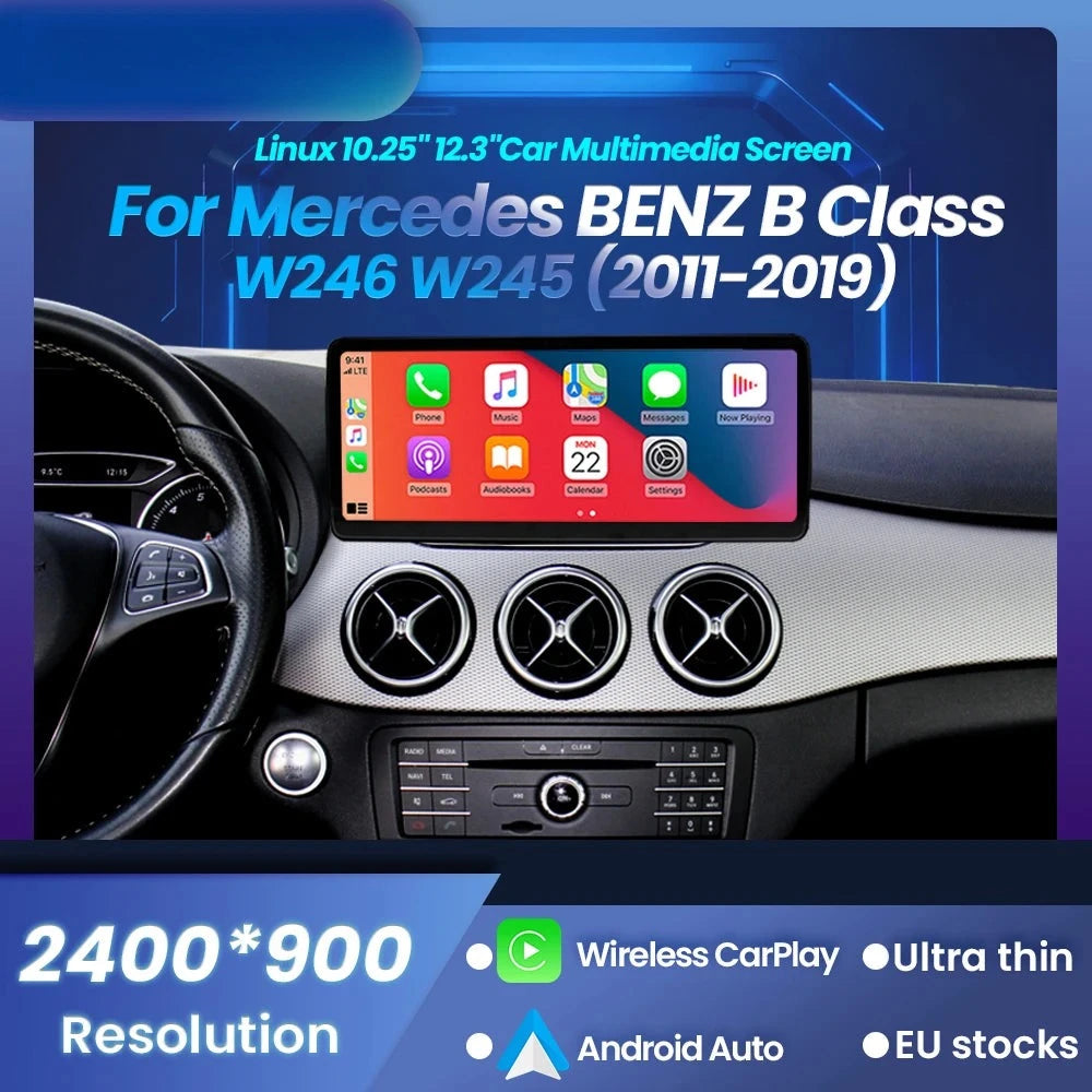 Autoradio CarPlay Mercedes Classe B W245 W246 2011-2019 - vue de face - Becquet Voiture
