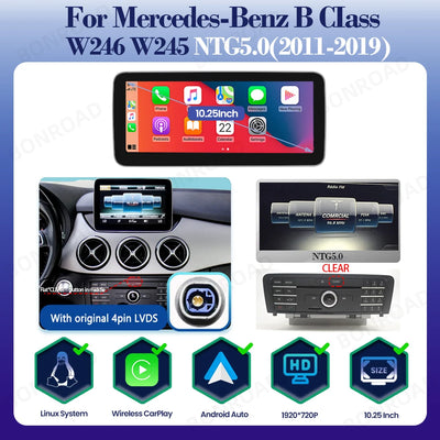 Autoradio CarPlay Mercedes Classe B W245 W246 2011-2019 - vue rapprochée - Becquet Voiture