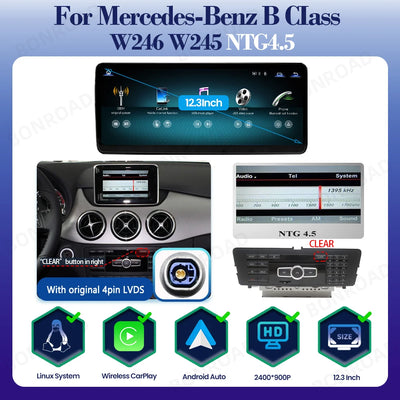 Autoradio CarPlay Mercedes Classe B W245 W246 - vue rapprochée - Becquet Voiture