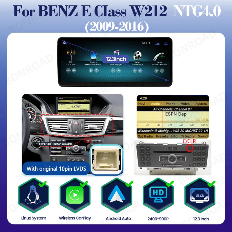 Autoradio CarPlay Mercedes Classe E W212 - en situation - Becquet Voiture