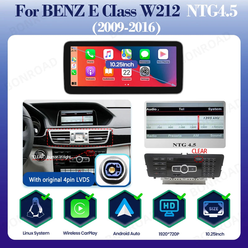 Autoradio CarPlay Mercedes Classe E W212 - vue de dessus - Becquet Voiture