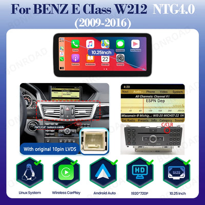 Autoradio CarPlay Mercedes Classe E W212 - vue de face 2 - Becquet Voiture