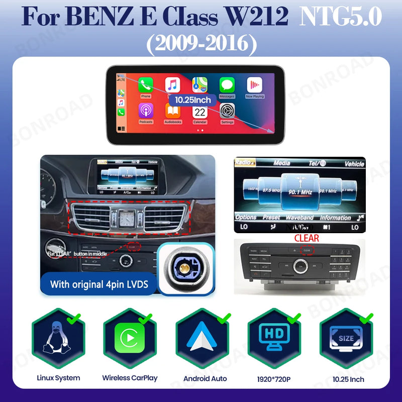 Autoradio CarPlay Mercedes Classe E W212 - vue de profil 2 - Becquet Voiture