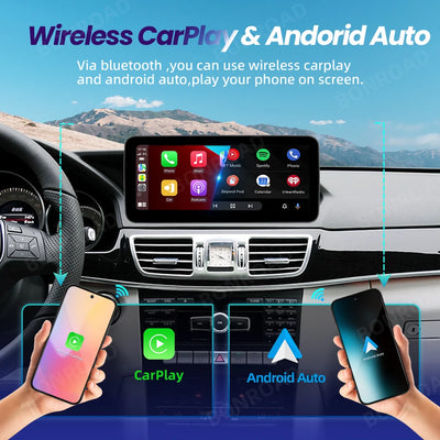 Autoradio CarPlay Mercedes Classe E W212 - vue de trois-quarts - Becquet Voiture