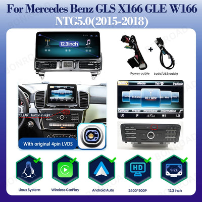 Autoradio CarPlay Mercedes ML GL GLS GLE W166 X166 - vue rapprochée - Becquet Voiture