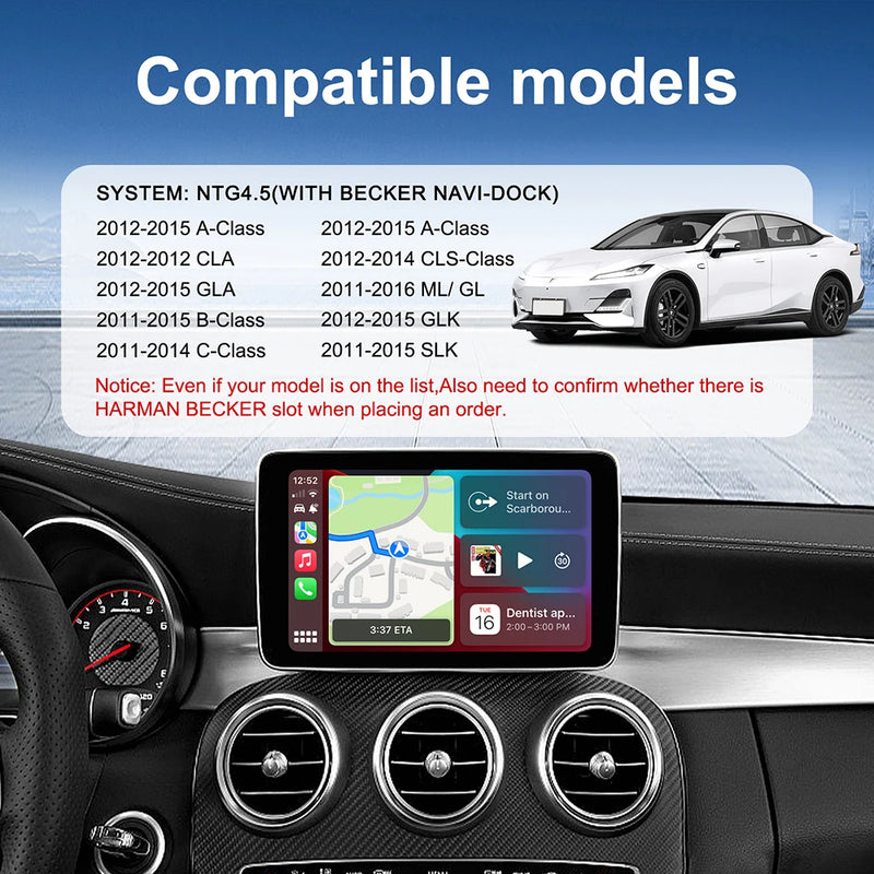 Autoradio CarPlay Mercedes NTG4.5 Android Auto - vue de trois-quarts - Becquet Voiture