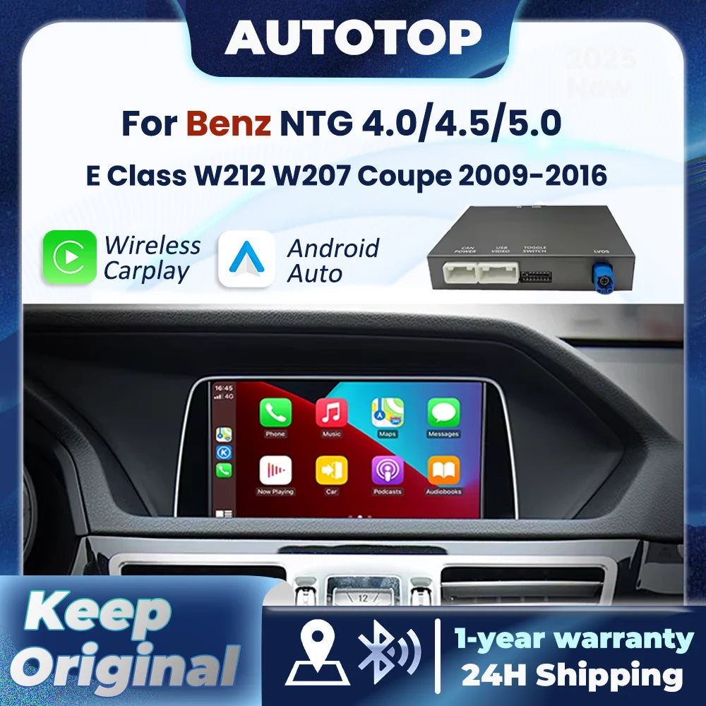 Autoradio CarPlay Sans Fil Mercedes Classe E W212 - vue de face - Becquet Voiture