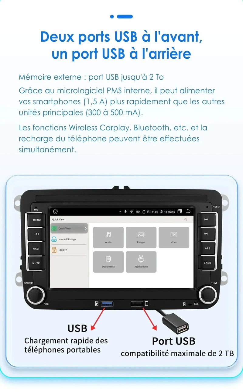 Smart-Autoradio Android Auto Apple CarPlay VW Tiguan 2007 2013 - Montagedetail - Becquet Voiture