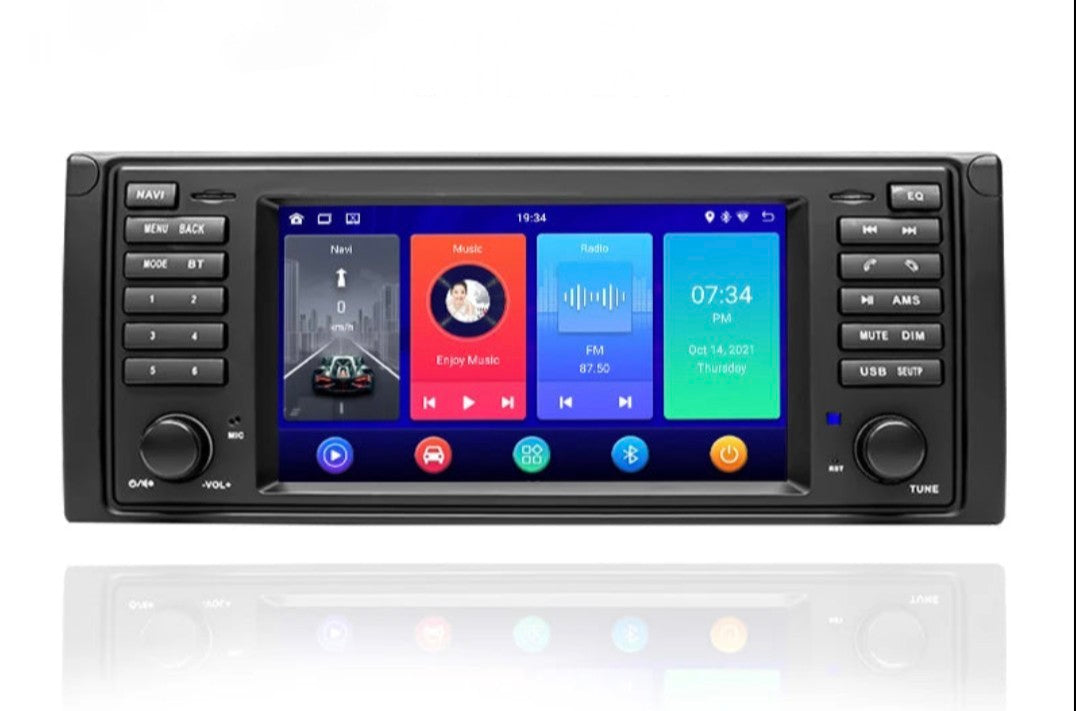 Autoradio Connecté Android Auto CarPlay BMW Série 5 E39 - vue de face - Becquet Voiture