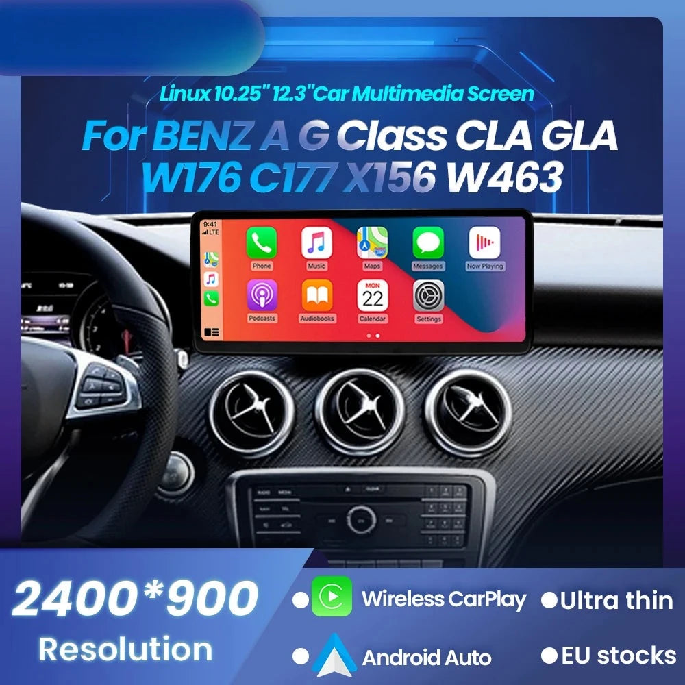 Autoradio Mercedes Classe A W176 CarPlay Android Auto - vue de face - Becquet Voiture