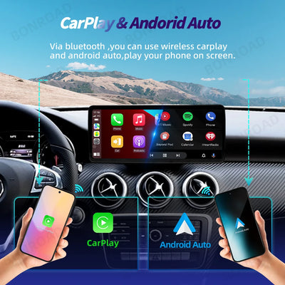 Autoradio Mercedes Classe A W176 CarPlay Android Auto - vue de trois-quarts - Becquet Voiture