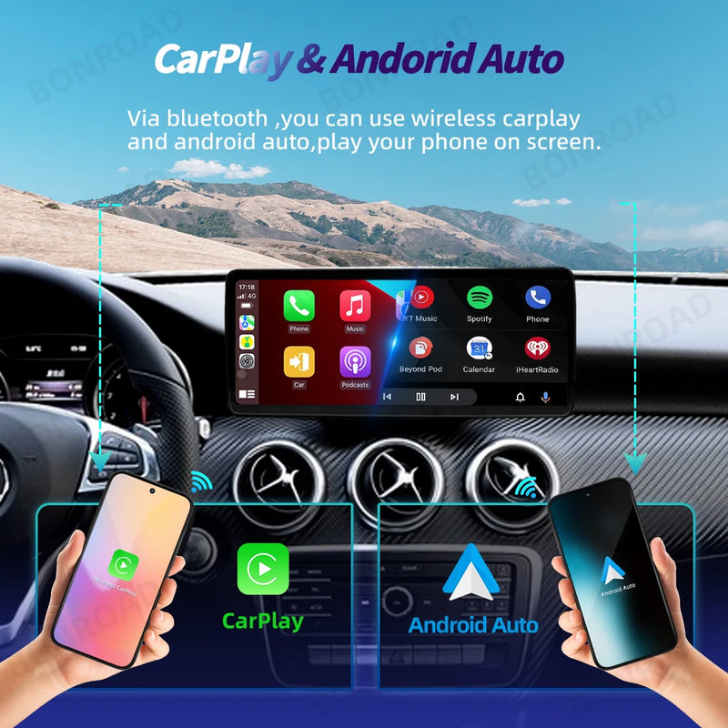 Autoradio Mercedes Classe A W176 CarPlay Android Auto - vue de trois-quarts - Becquet Voiture