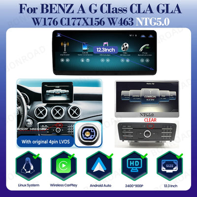 Autoradio Mercedes Classe A W176 CarPlay Android Auto - vue rapprochée - Becquet Voiture