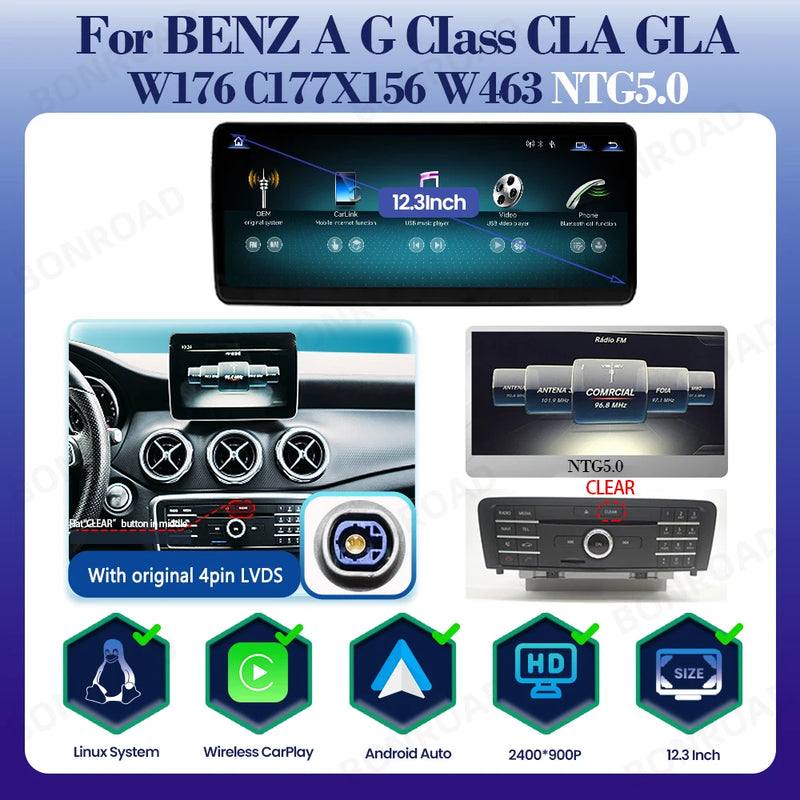 Autoradio Mercedes Classe A W176 CarPlay Android Auto - vue rapprochée - Becquet Voiture