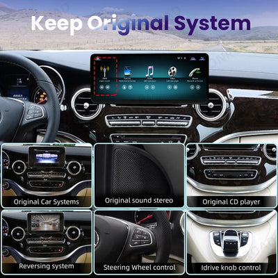 Autoradio Mercedes Classe V W447 CarPlay Android Auto - vue de trois-quarts - Becquet Voiture