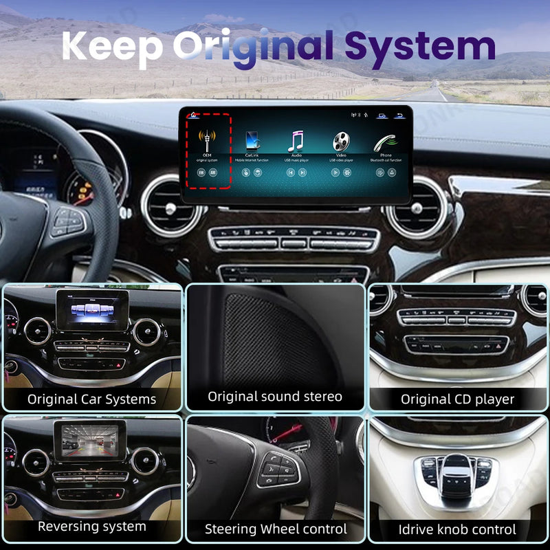 Autoradio Mercedes Classe V W447 CarPlay Android Auto - vue de trois-quarts - Becquet Voiture