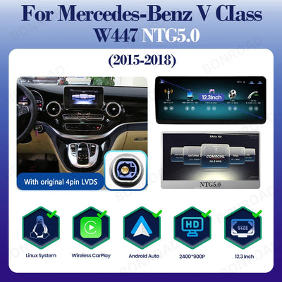 Autoradio Mercedes Classe V W447 CarPlay Android Auto - vue rapprochée - Becquet Voiture