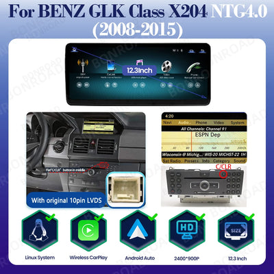 Autoradio Mercedes GLK X204 2008-2015 CarPlay Android Auto - détail du montage - Becquet Voiture