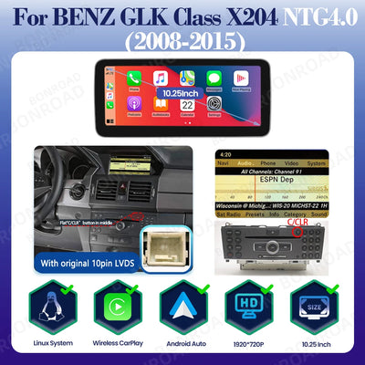 Autoradio Mercedes GLK X204 2008-2015 CarPlay Android Auto - vue de dessus - Becquet Voiture
