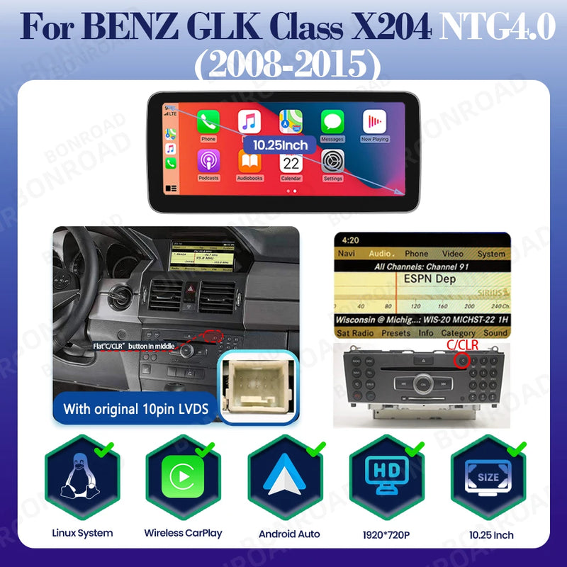 Autoradio Mercedes GLK X204 2008-2015 CarPlay Android Auto - vue de dessus - Becquet Voiture