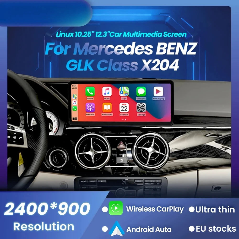 Autoradio Mercedes GLK X204 2008-2015 CarPlay Android Auto - vue de face - Becquet Voiture