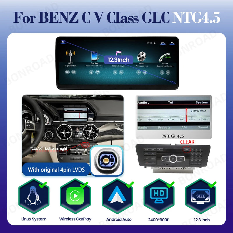 Autoradio Mercedes GLK X204 2008-2015 CarPlay Android Auto - vue rapprochée - Becquet Voiture
