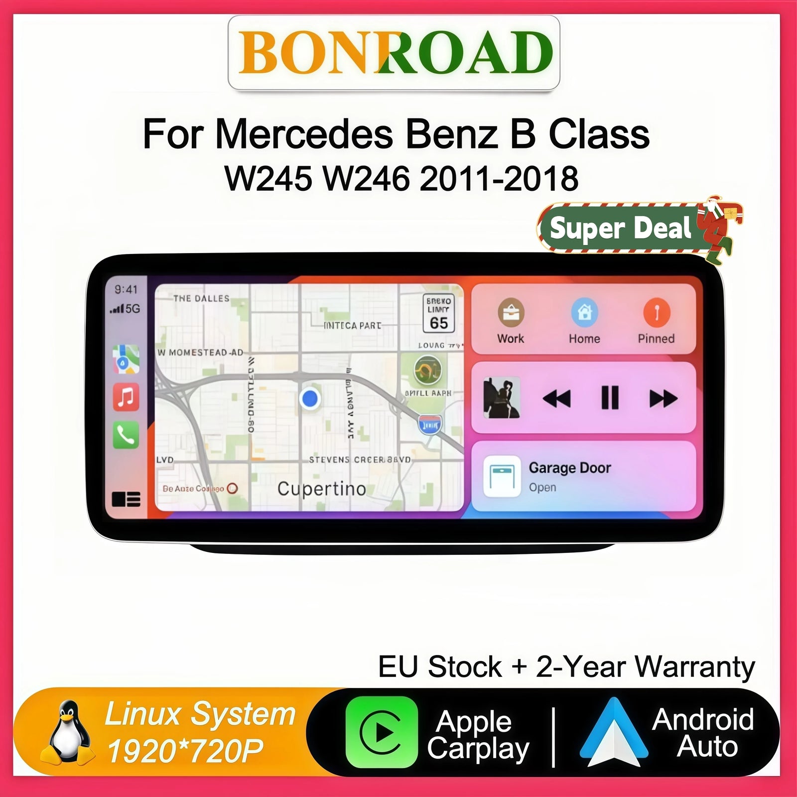 Autoradio Tactile 10,25 Pouces CarPlay Mercedes Classe B - vue de face - Becquet Voiture